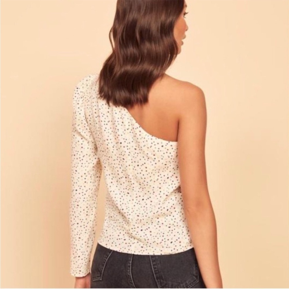 Reformation Francine One Sleeve Shoulder Top Birthday Polka Dot Size Small - Picture 3 of 16